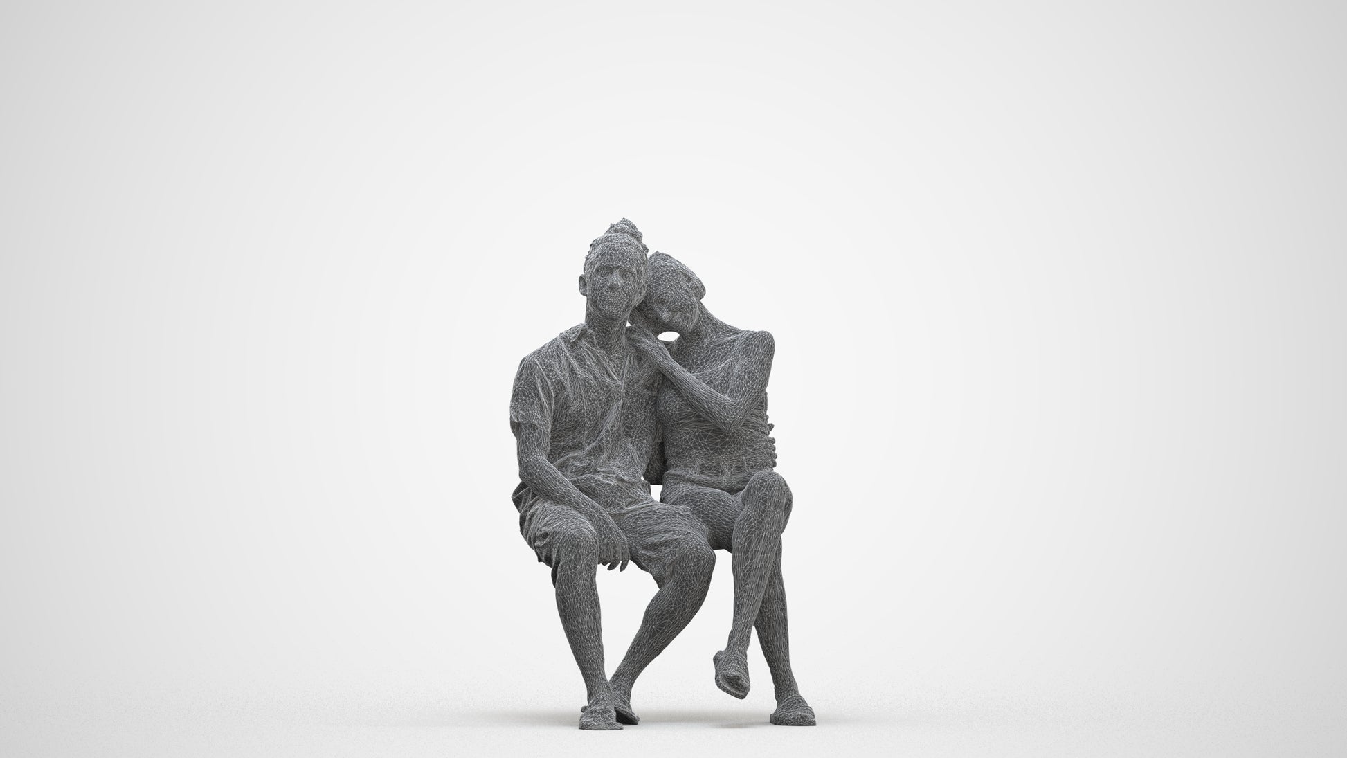 scanned 3D woman sitting, photogrammetry people for Enscape and V-Ray, three-quarter front view render