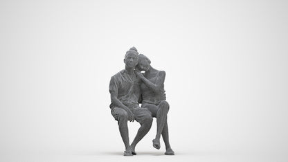 scanned 3D woman sitting, photogrammetry people for Enscape and V-Ray, three-quarter front view render