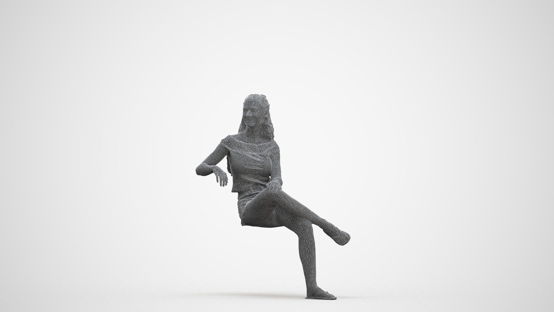 3D people model girl casual sitting, scanned human for 3ds Max rendering, three-quarter front view render