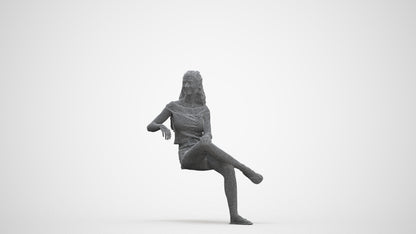 3D people model girl casual sitting, scanned human for 3ds Max rendering, three-quarter front view render