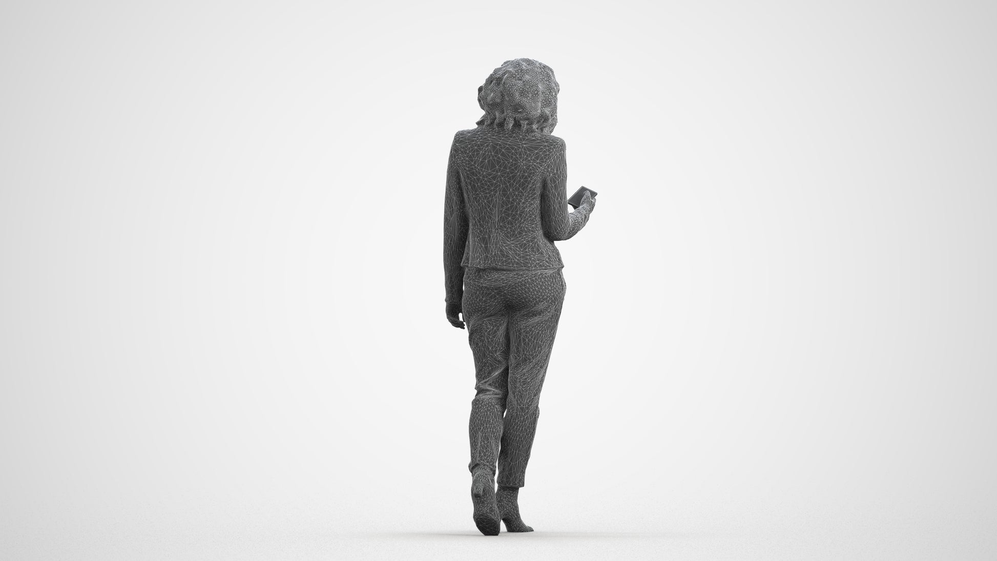 realistic 3D woman business walking, scanned archviz people for Blender and 3ds Max, wireframe front view