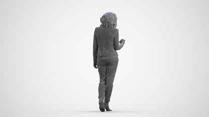 realistic 3D woman business walking, scanned archviz people for Blender and 3ds Max, wireframe front view