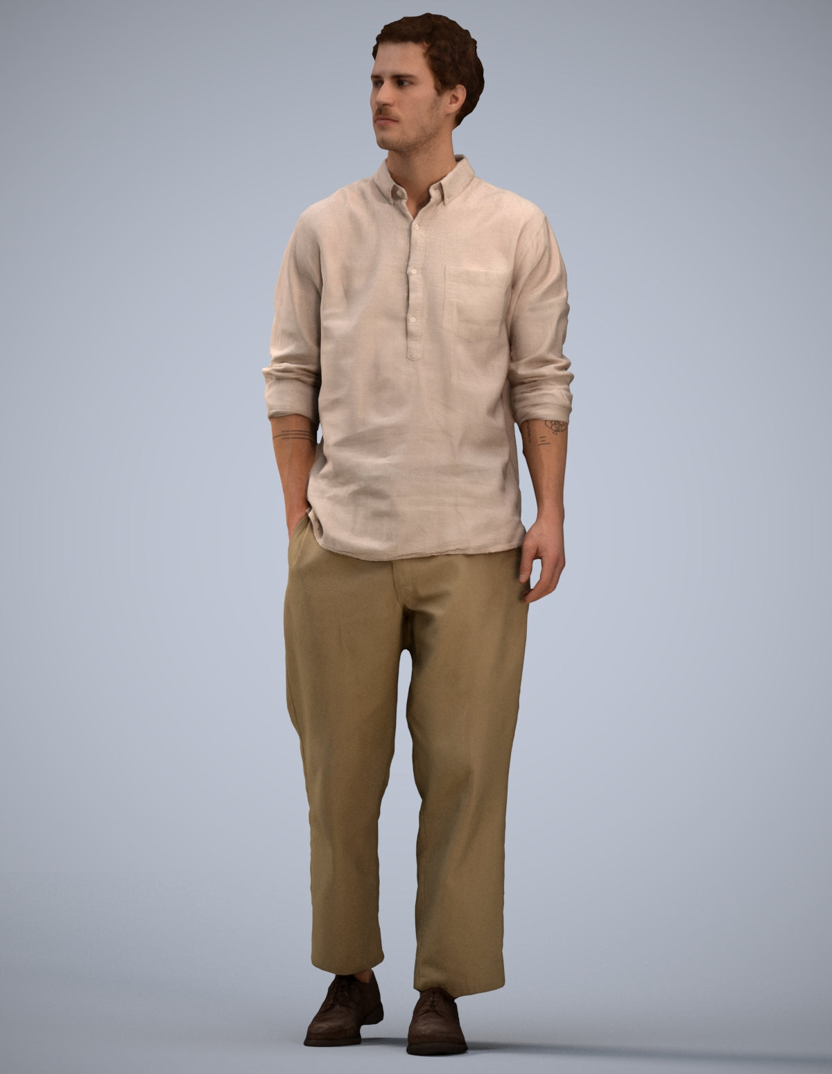 3D human model man casual walking, photogrammetry scanned person for archviz