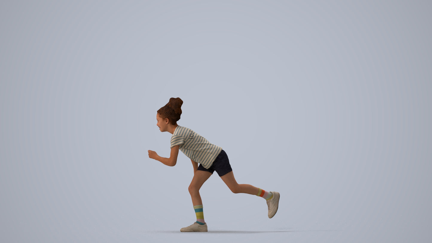 realistic 3D human girl casual kids, archviz people FBX OBJ for Blender, three-quarter view render