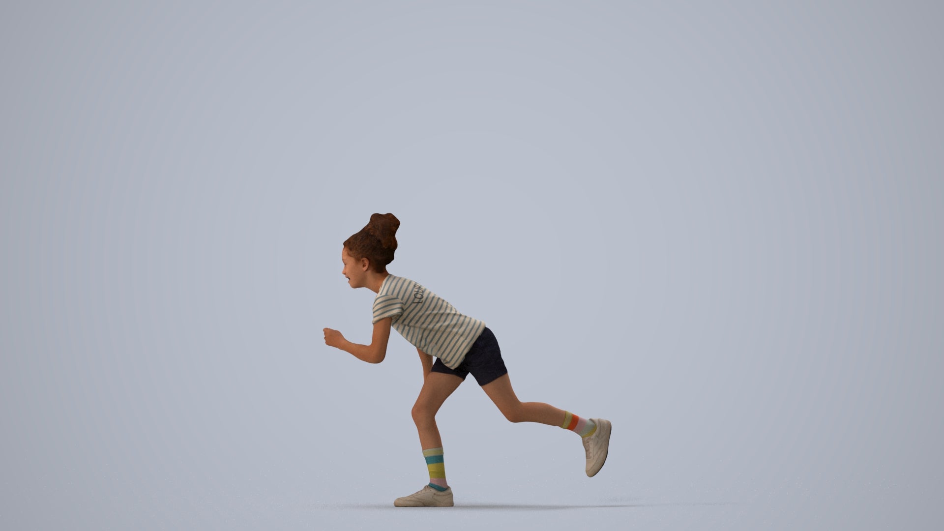 realistic 3D human girl casual kids, archviz people FBX OBJ for Blender, three-quarter view render