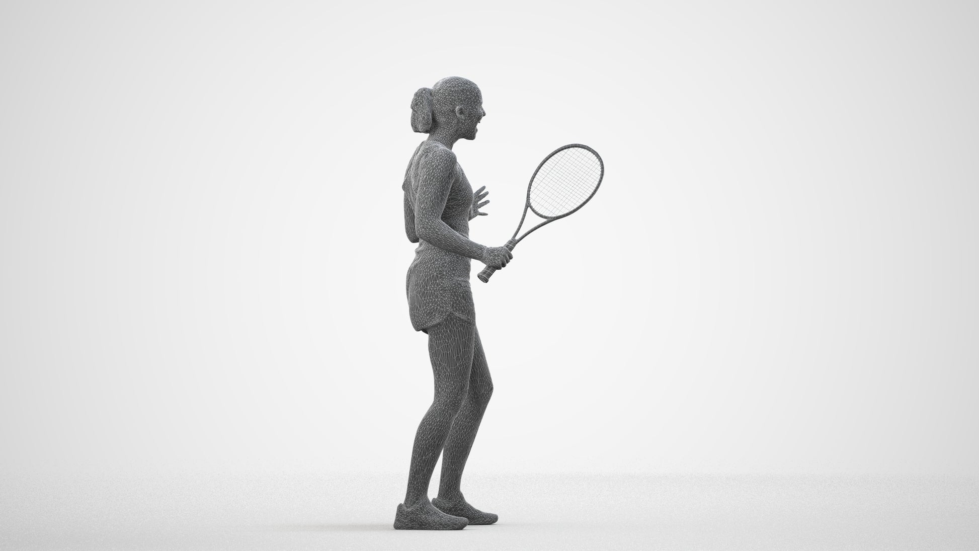 photogrammetry 3D girl sport, realistic human model archviz FBX, wireframe side view