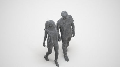 realistic 3D woman casual couple, scanned archviz people for Blender and 3ds Max, wireframe three-quarter view