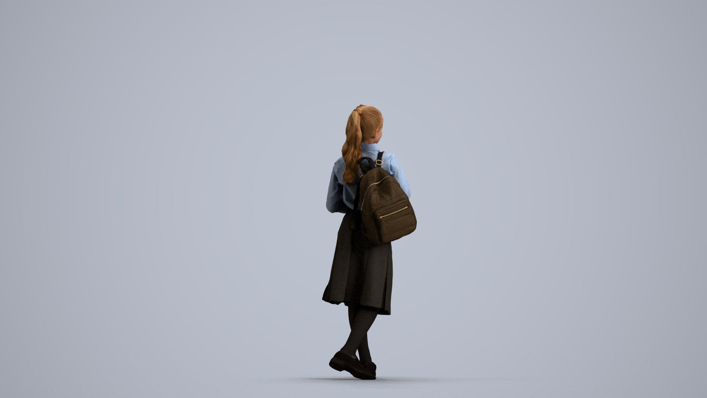 3D human model girl kids, photogrammetry scanned person for archviz, front view render