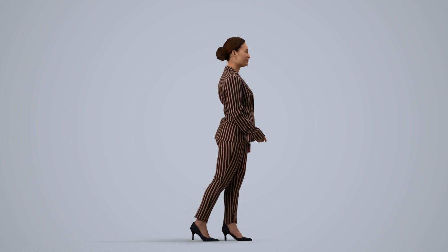 realistic 3D people woman business walking, render-ready for V-Ray and Corona, FBX OBJ, side view render