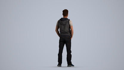 realistic 3D human man casual standing, archviz people FBX OBJ for Blender, front view render