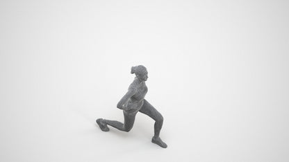 3D human model woman sport standing, photogrammetry scanned person for archviz, wireframe three-quarter view