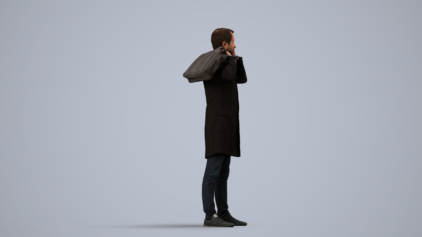scanned 3D man business standing, photogrammetry people for Enscape and V-Ray, side view render