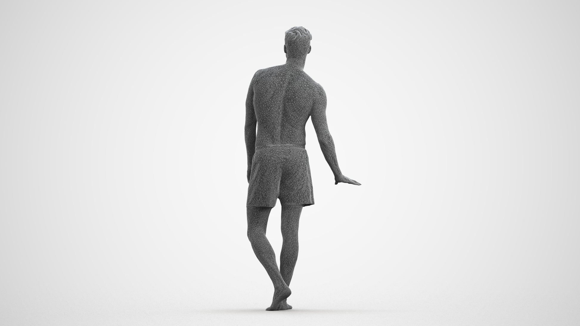 scanned 3D man pool, photogrammetry people for Enscape and V-Ray, wireframe front view