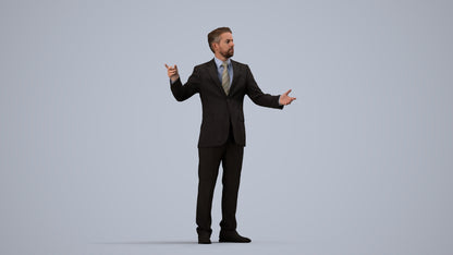 3D human model man business, photogrammetry scanned person for archviz, side view render