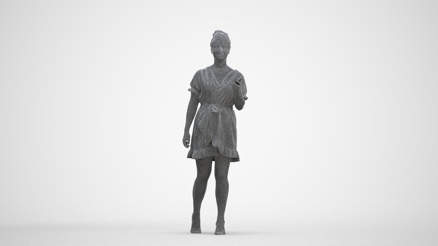 3D people model woman casual walking, scanned human for 3ds Max rendering, three-quarter front view render
