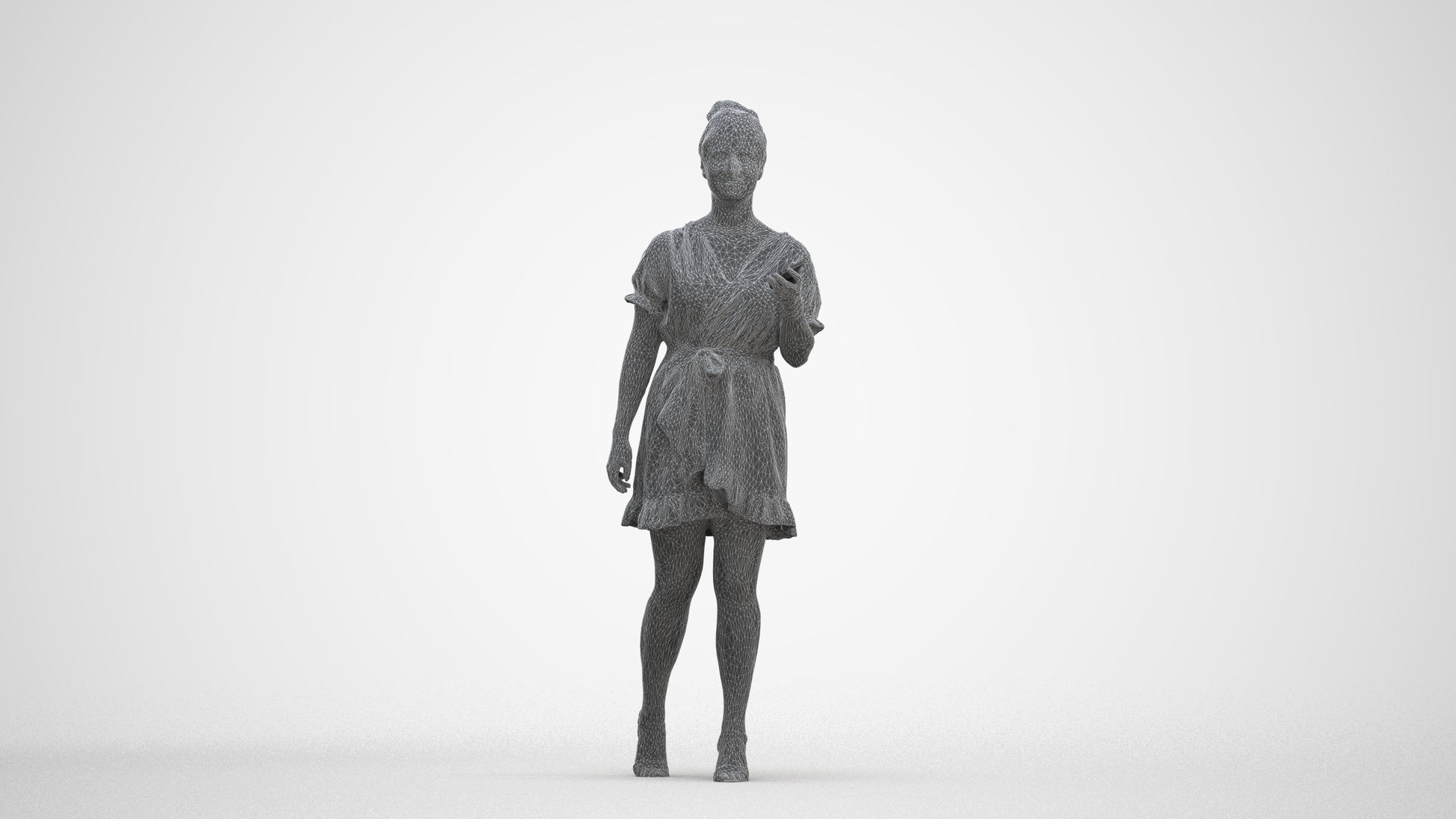 3D people model woman casual walking, scanned human for 3ds Max rendering, three-quarter front view render