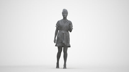 3D people model woman casual walking, scanned human for 3ds Max rendering, three-quarter front view render