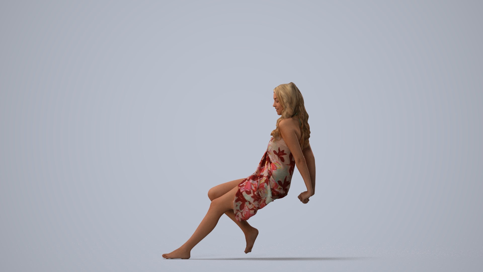 scanned 3D woman pool, photogrammetry people for Enscape and V-Ray, three-quarter view render