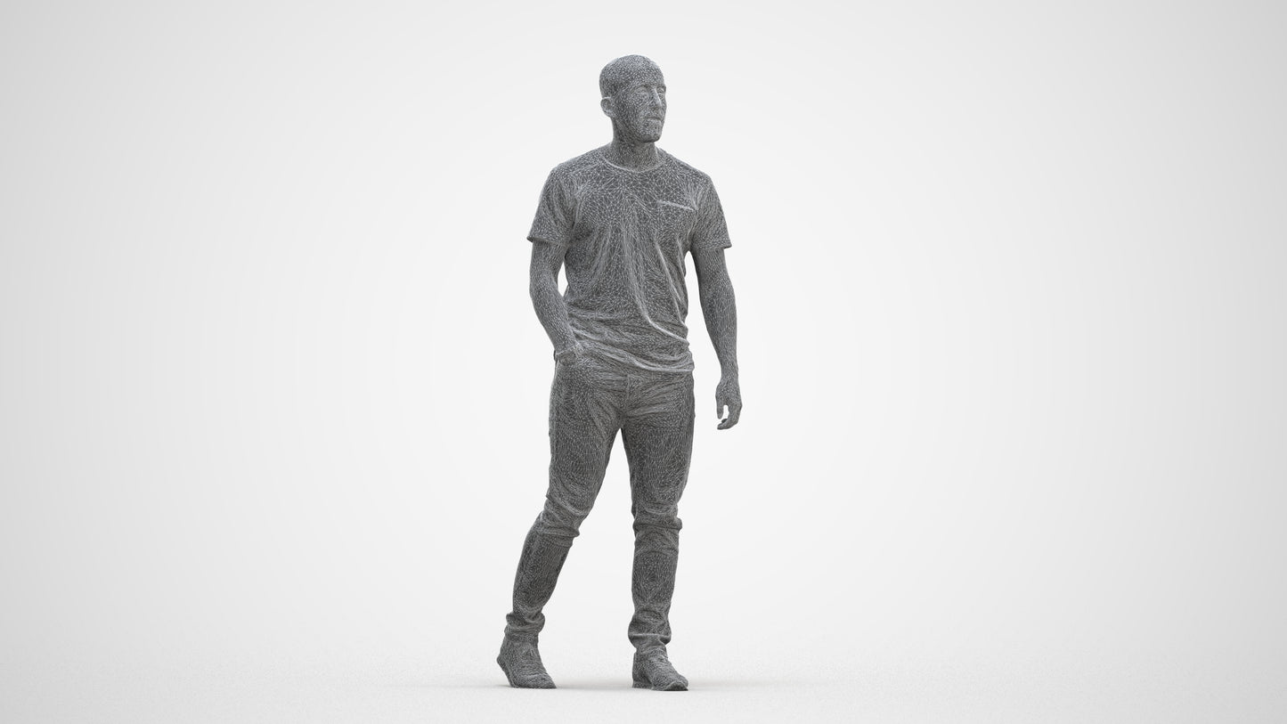 scanned 3D man casual walking, photogrammetry people for Enscape and V-Ray, three-quarter front view render