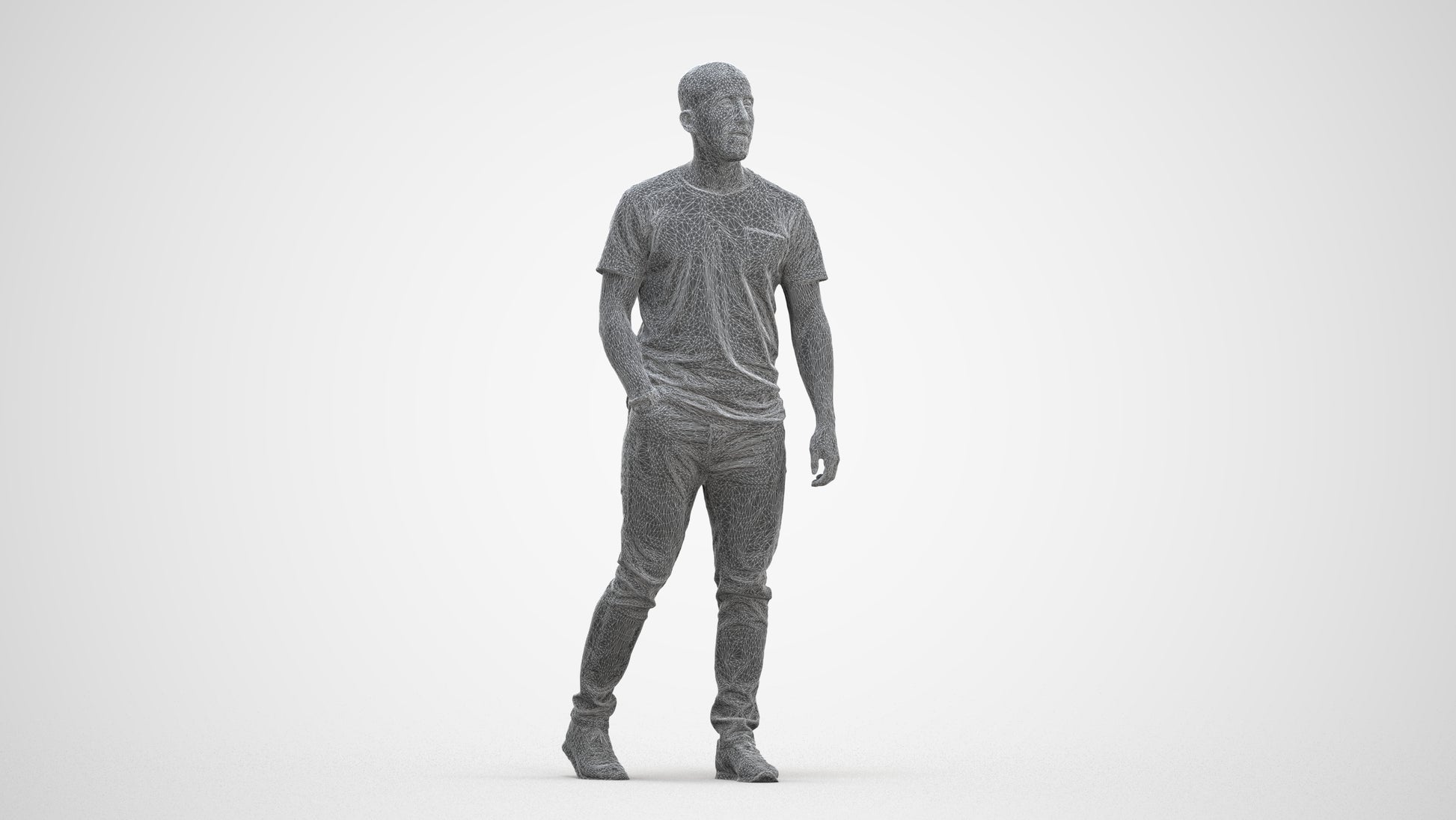 scanned 3D man casual walking, photogrammetry people for Enscape and V-Ray, three-quarter front view render