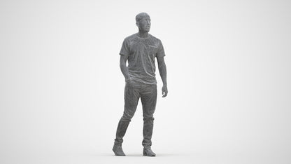 scanned 3D man casual walking, photogrammetry people for Enscape and V-Ray, three-quarter front view render