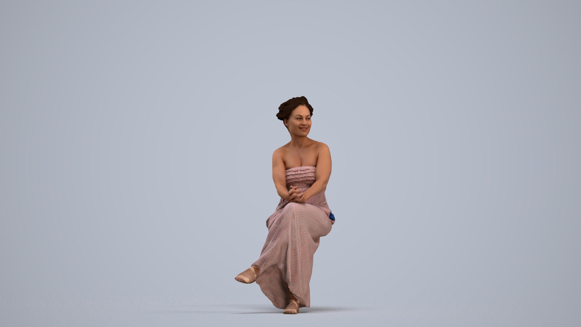 photogrammetry 3D woman casual sitting, realistic human model archviz FBX, standing pose render