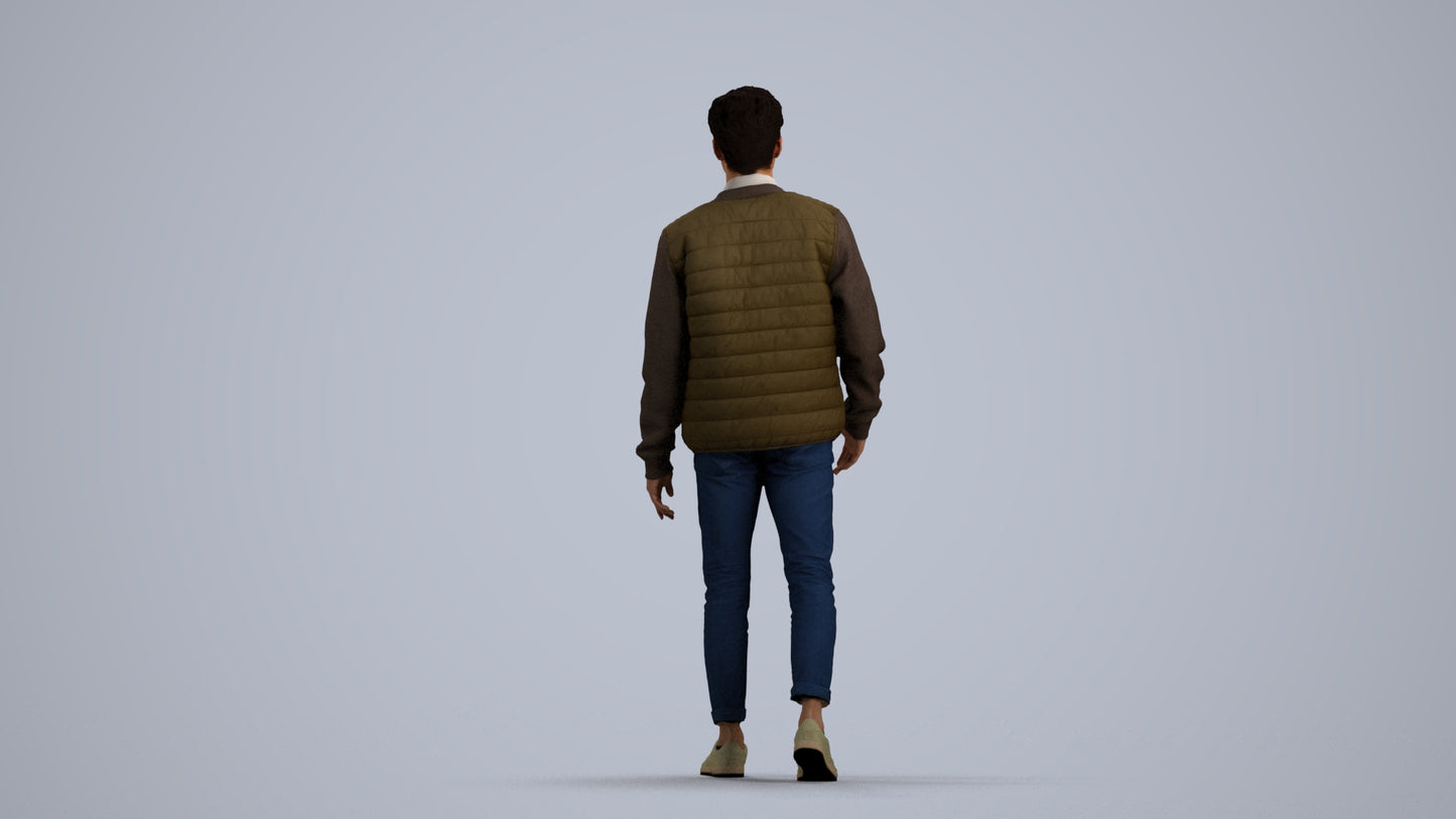 photogrammetry 3D man casual walking, realistic human model archviz FBX, front view render