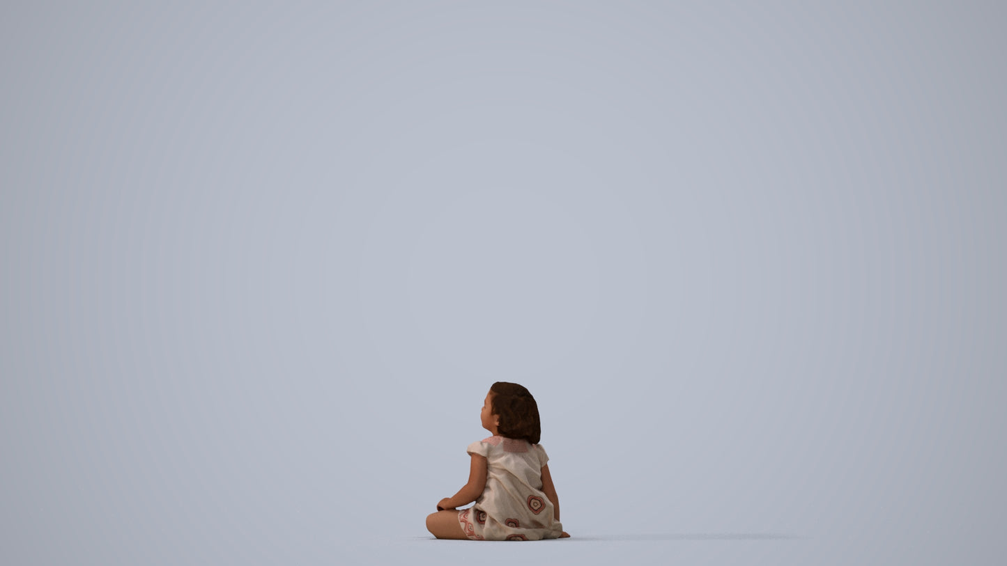 3D human model girl casual kids, photogrammetry scanned person for archviz, three-quarter view render