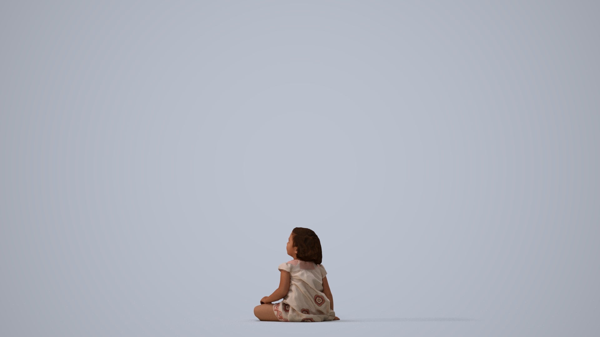 3D human model girl casual kids, photogrammetry scanned person for archviz, three-quarter view render