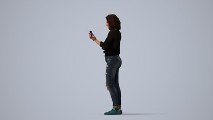 3D human model woman casual standing, photogrammetry scanned person for archviz, three-quarter view render