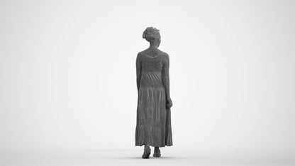 3D scanned woman walking casual, photorealistic archviz people for Enscape and SketchUp, wireframe front view