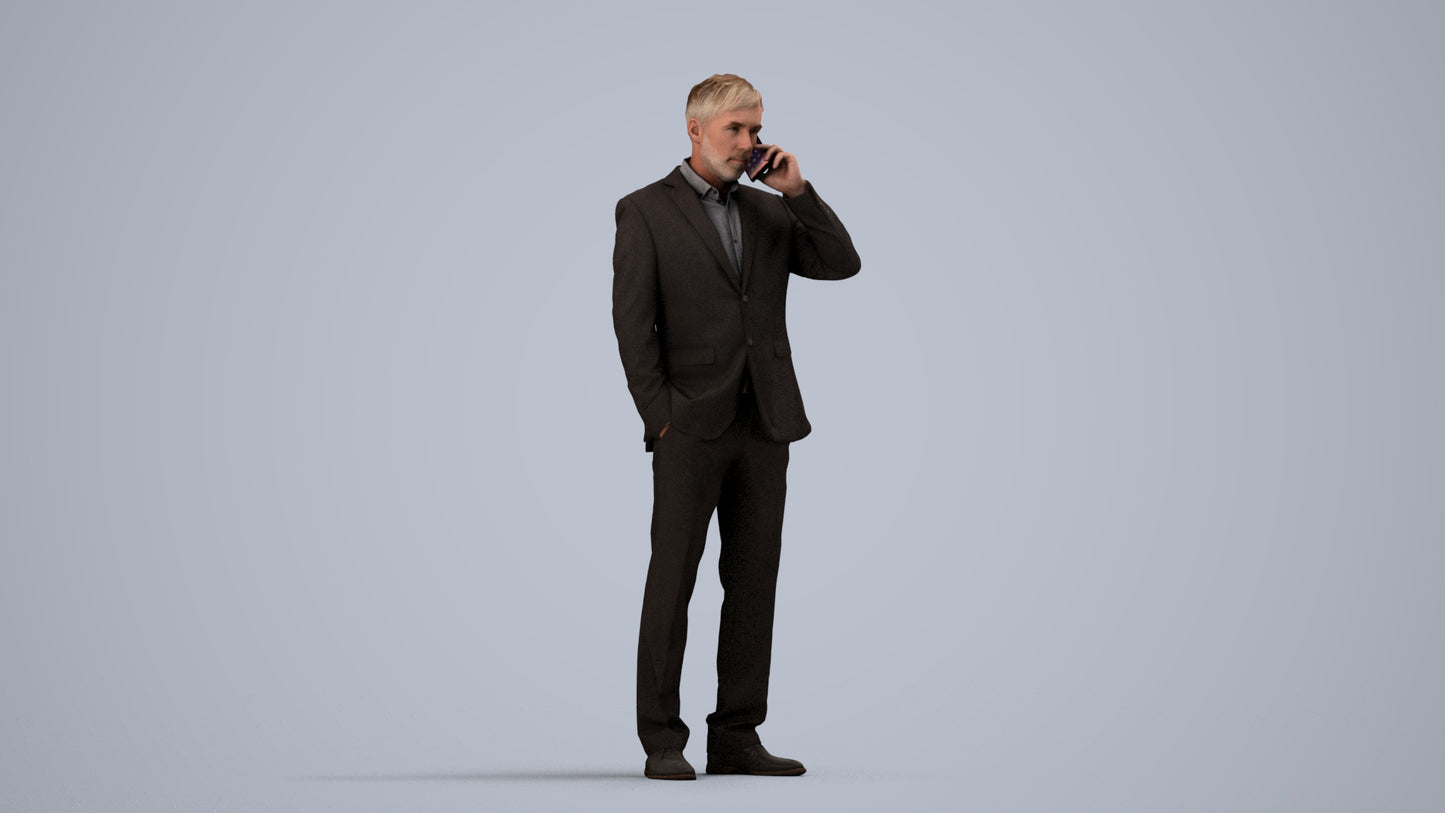 3D people model man business, scanned human for 3ds Max rendering, side view render