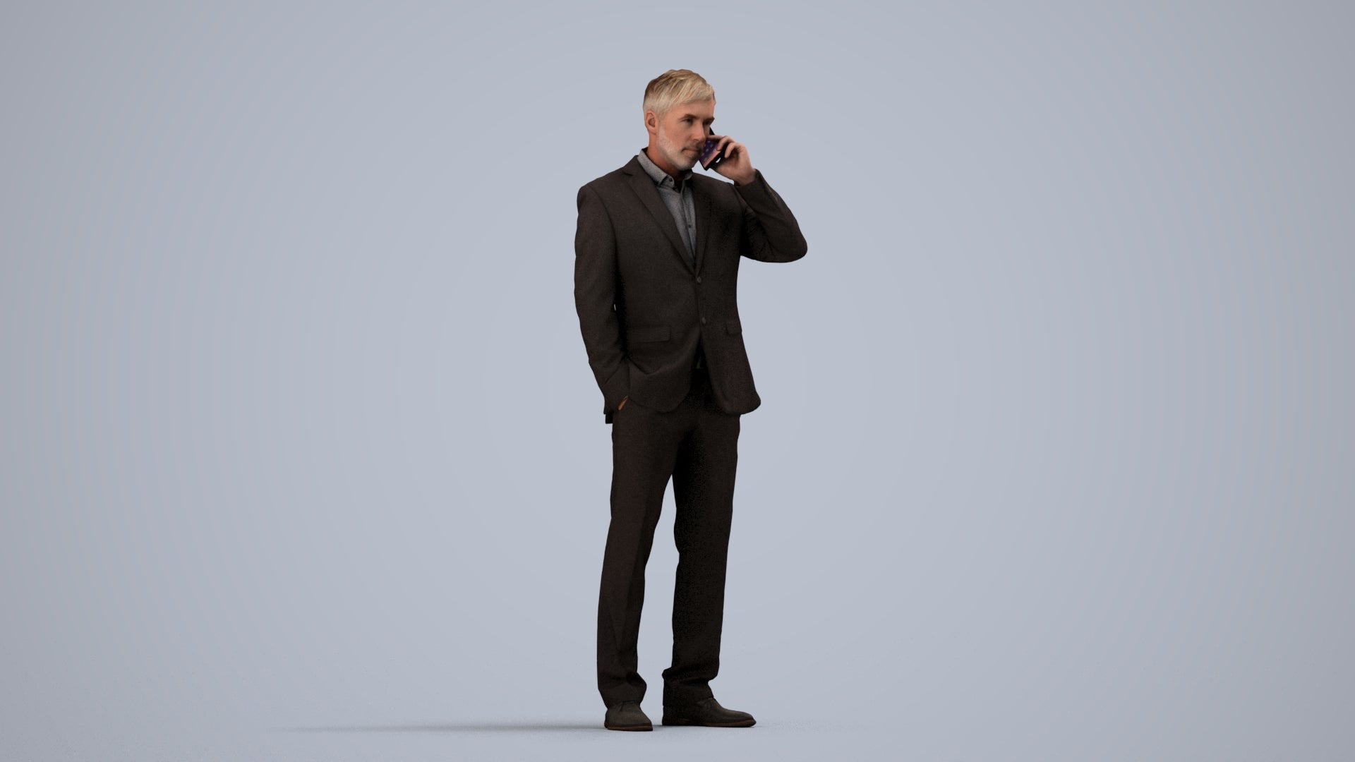 3D people model man business, scanned human for 3ds Max rendering, side view render