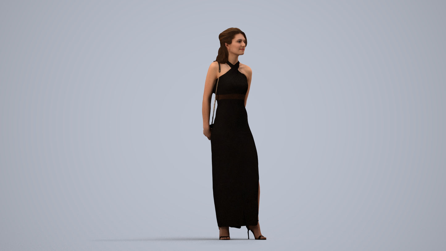 3D scanned woman formalaffairs formal, photorealistic archviz people for Enscape and SketchUp, side view render