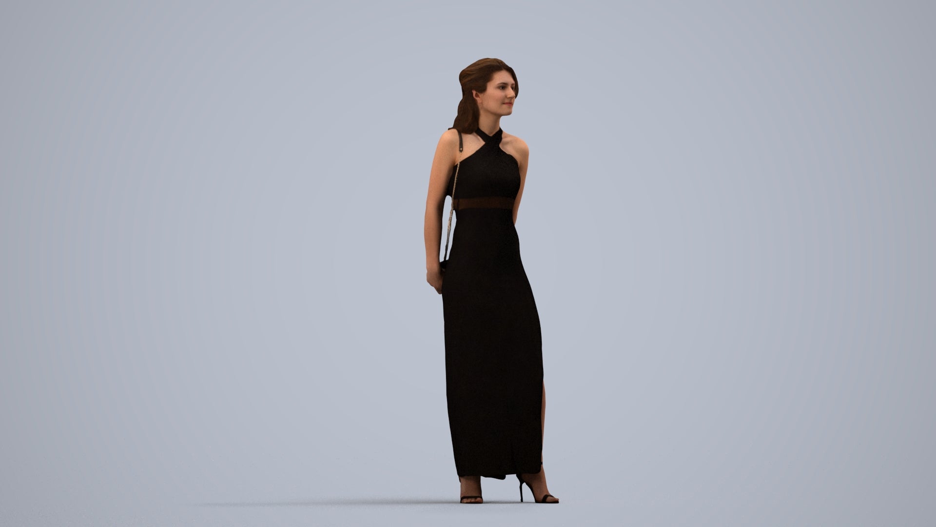 3D scanned woman formalaffairs formal, photorealistic archviz people for Enscape and SketchUp, side view render
