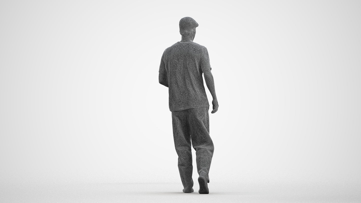 realistic 3D people man casual walking, render-ready for V-Ray and Corona, FBX OBJ, wireframe front view