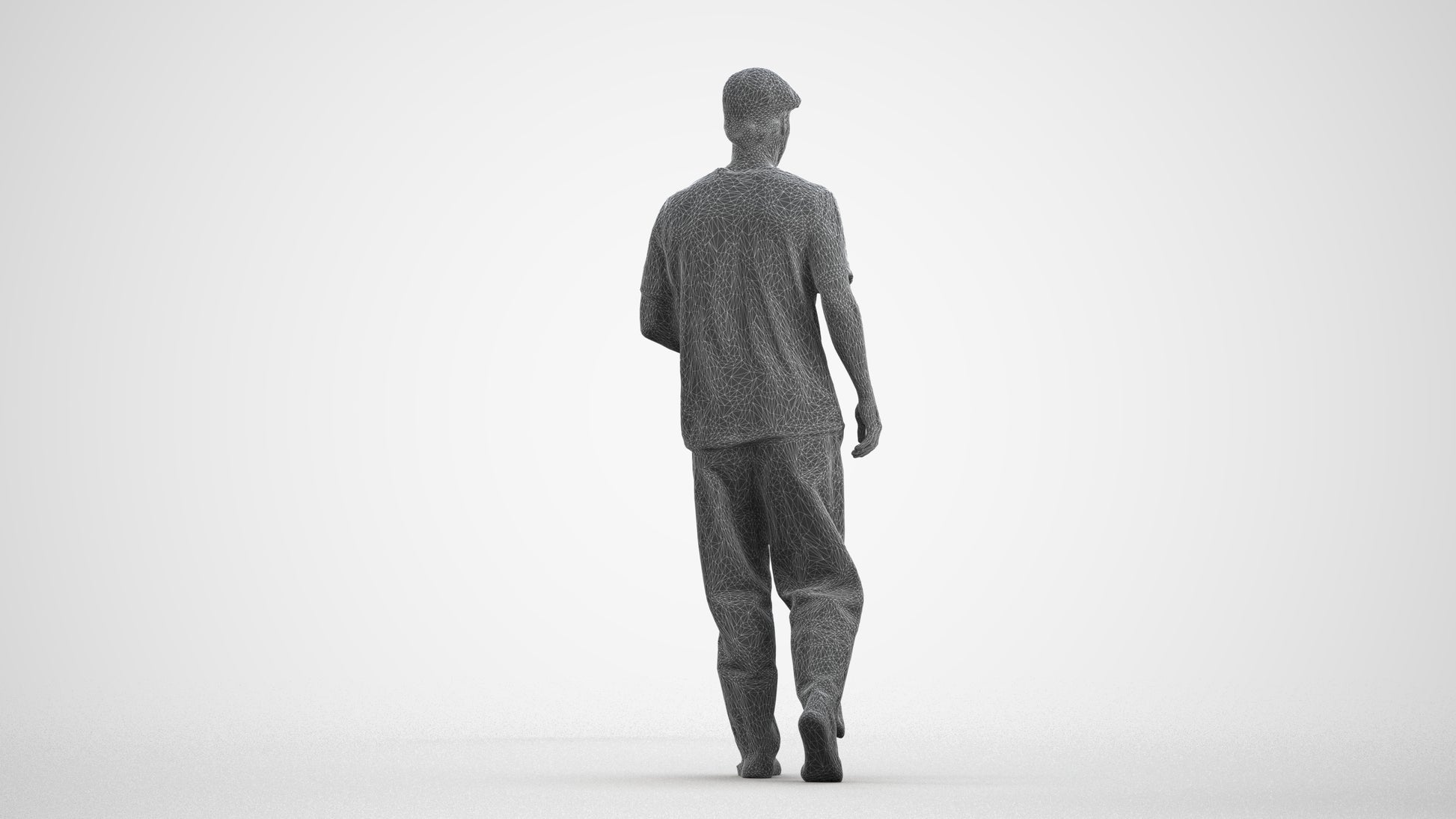 realistic 3D people man casual walking, render-ready for V-Ray and Corona, FBX OBJ, wireframe front view