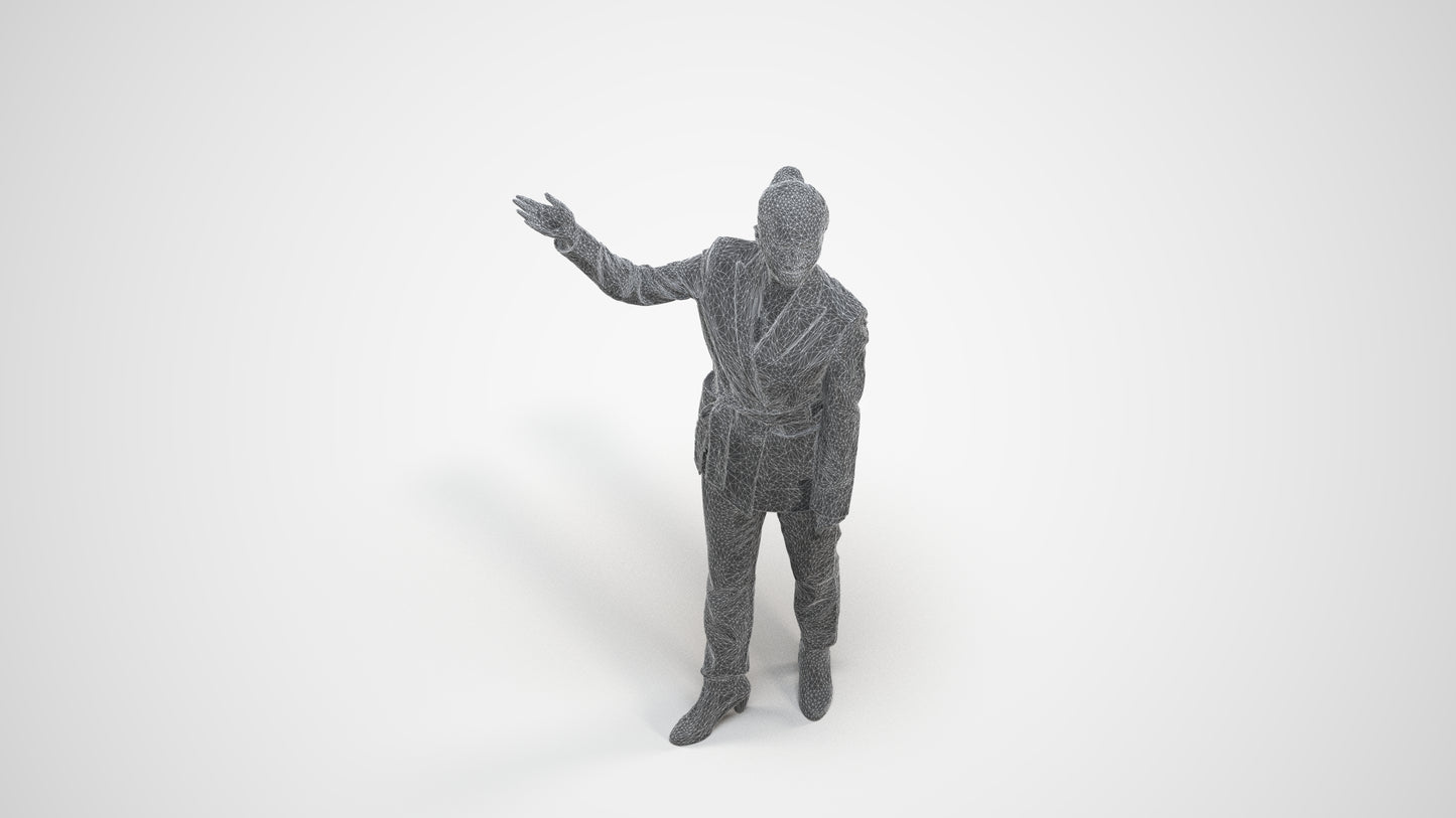 realistic 3D woman business, scanned archviz people for Blender and 3ds Max, wireframe three-quarter view