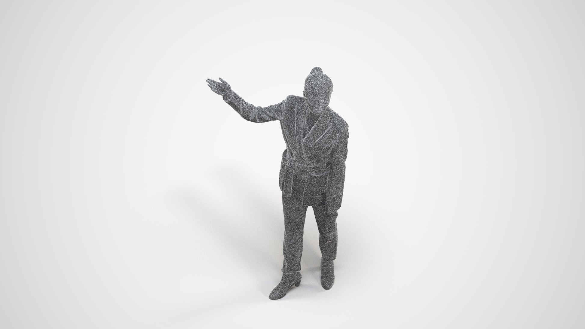 realistic 3D woman business, scanned archviz people for Blender and 3ds Max, wireframe three-quarter view