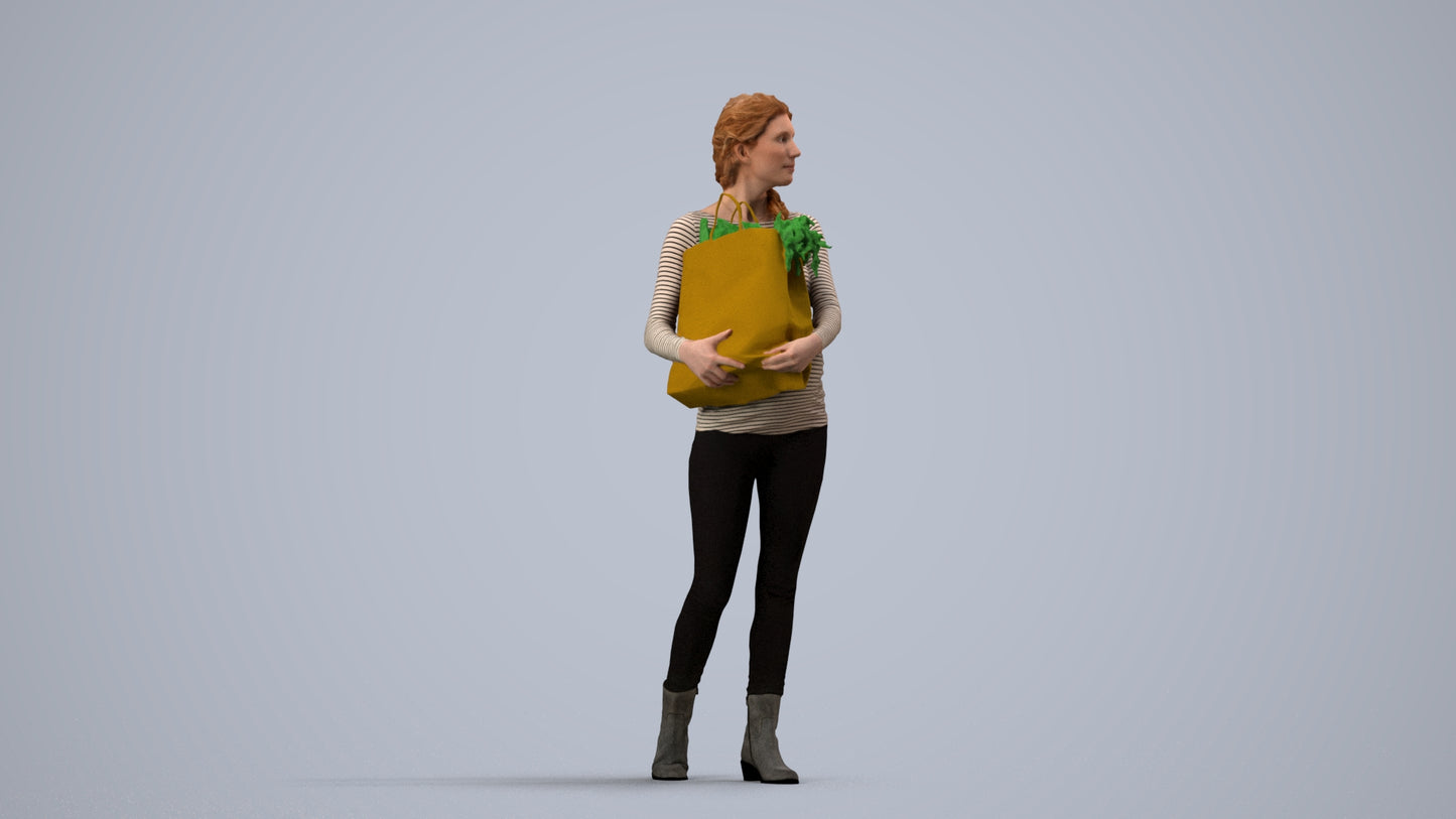 3D people model woman casual walking, scanned human for 3ds Max rendering, side view render