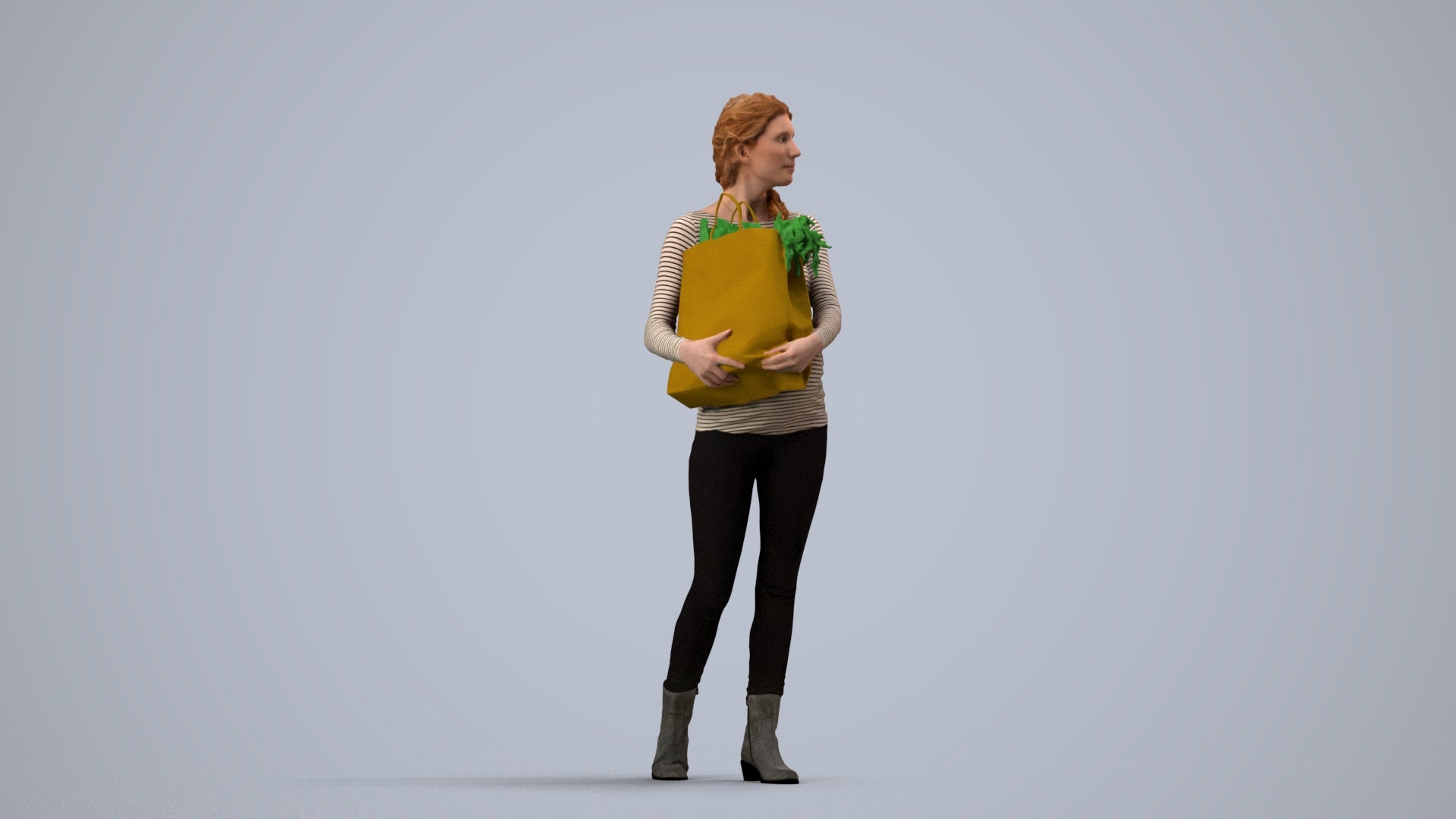 3D people model woman casual walking, scanned human for 3ds Max rendering, side view render