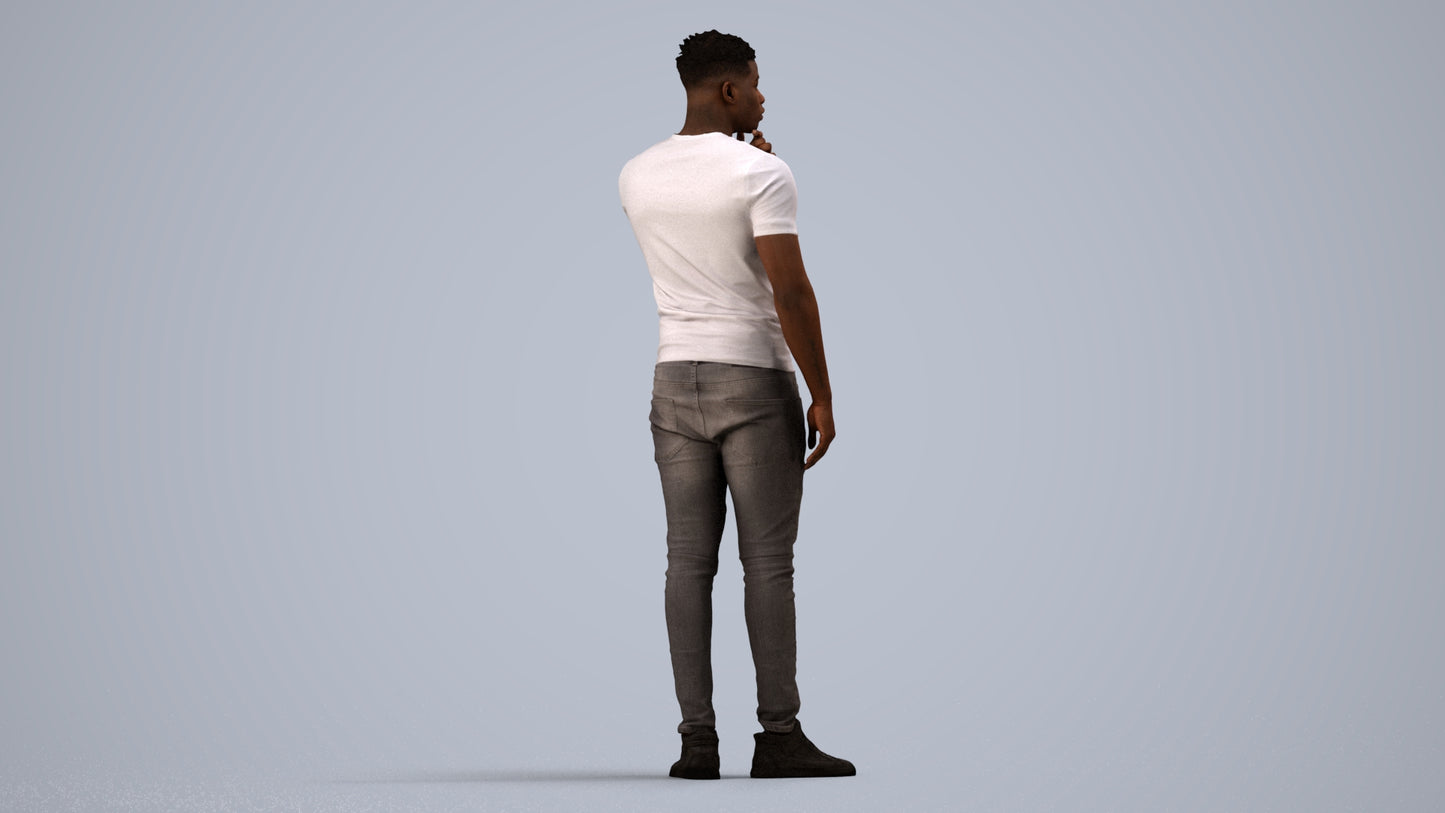3D human model man casual standing, photogrammetry scanned person for archviz, side view render