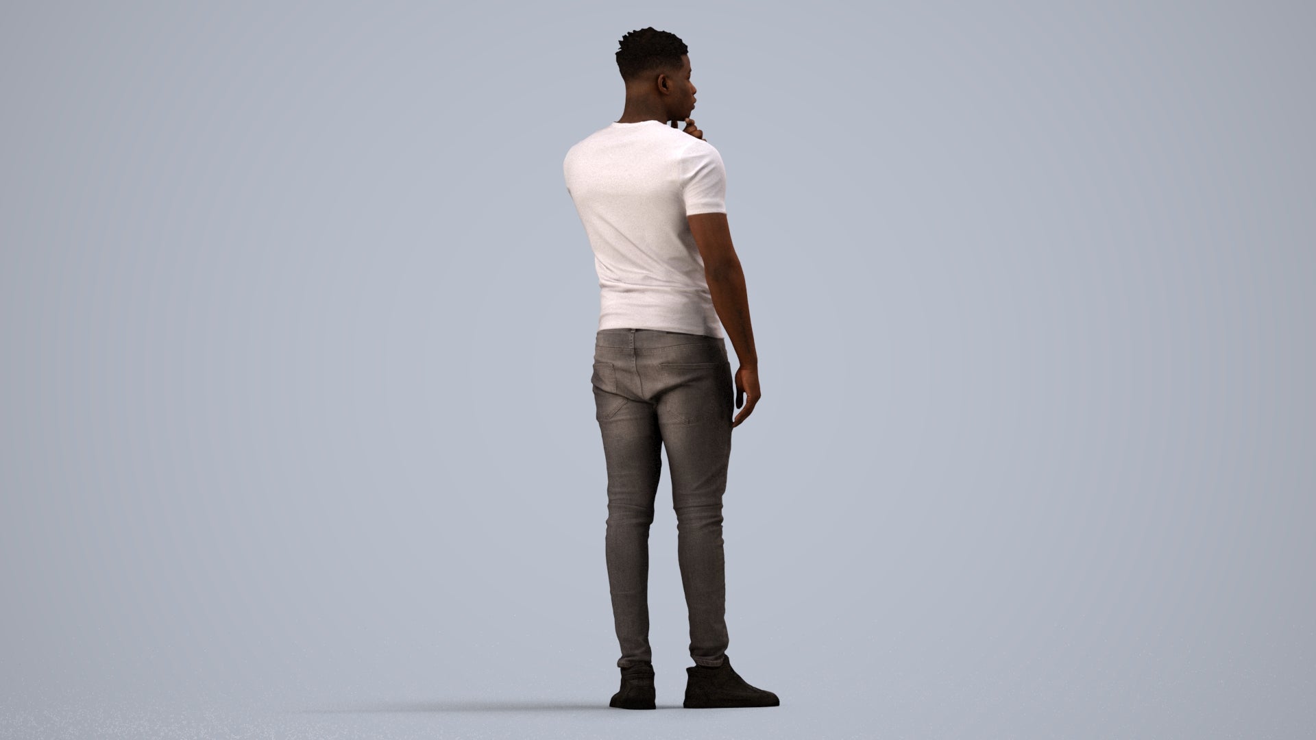 3D human model man casual standing, photogrammetry scanned person for archviz, side view render