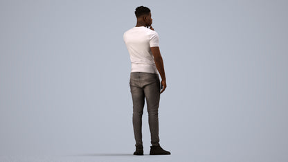 3D human model man casual standing, photogrammetry scanned person for archviz, side view render