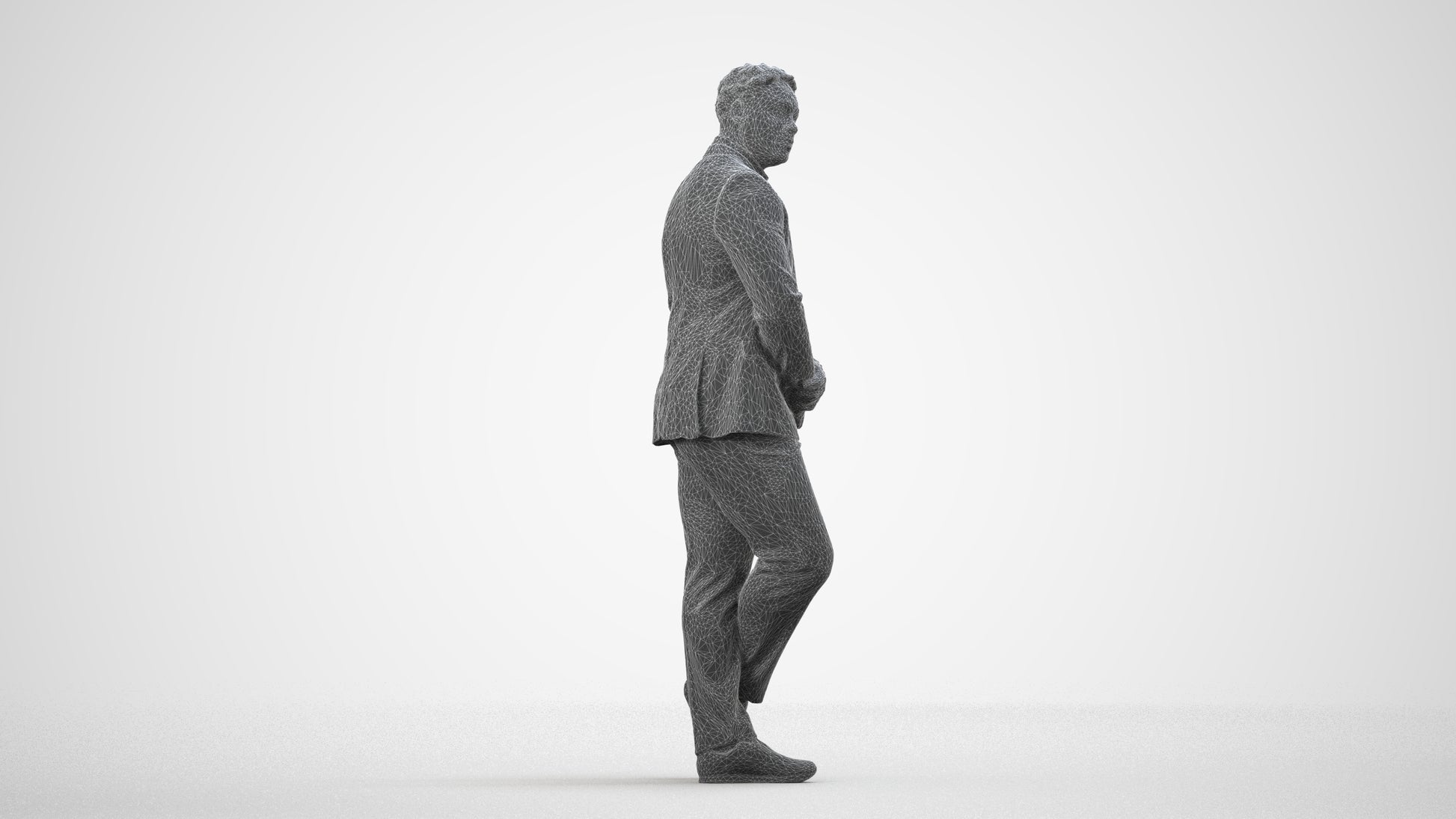 realistic 3D man business, scanned archviz people for Blender and 3ds Max, wireframe side view