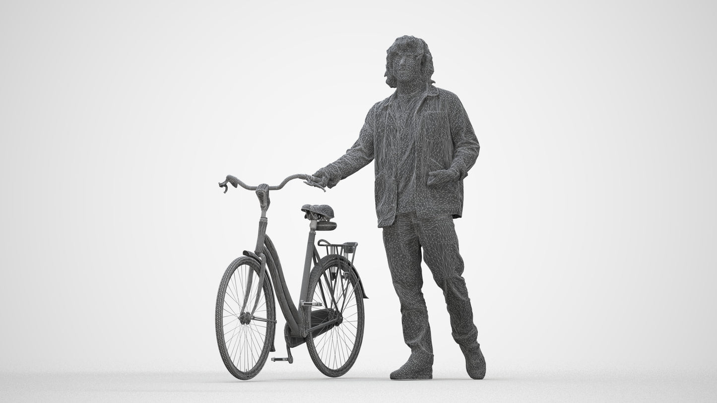 realistic 3D people man casual cycling, render-ready for V-Ray and Corona, FBX OBJ, wireframe back view