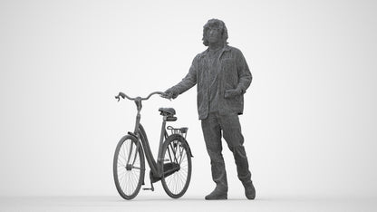 realistic 3D people man casual cycling, render-ready for V-Ray and Corona, FBX OBJ, wireframe back view