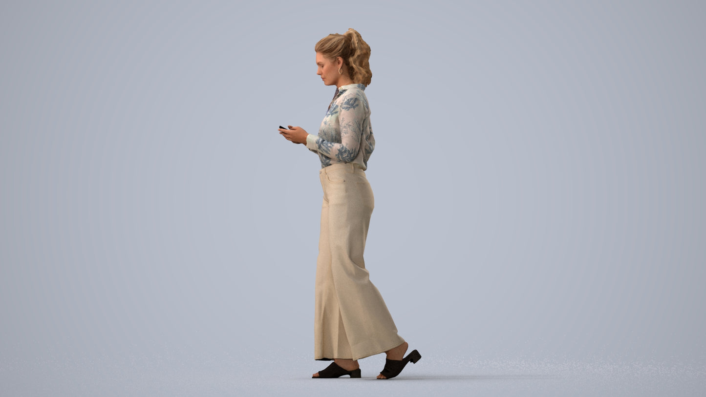 scanned 3D woman casual standing, photogrammetry people for Enscape and V-Ray, three-quarter view render