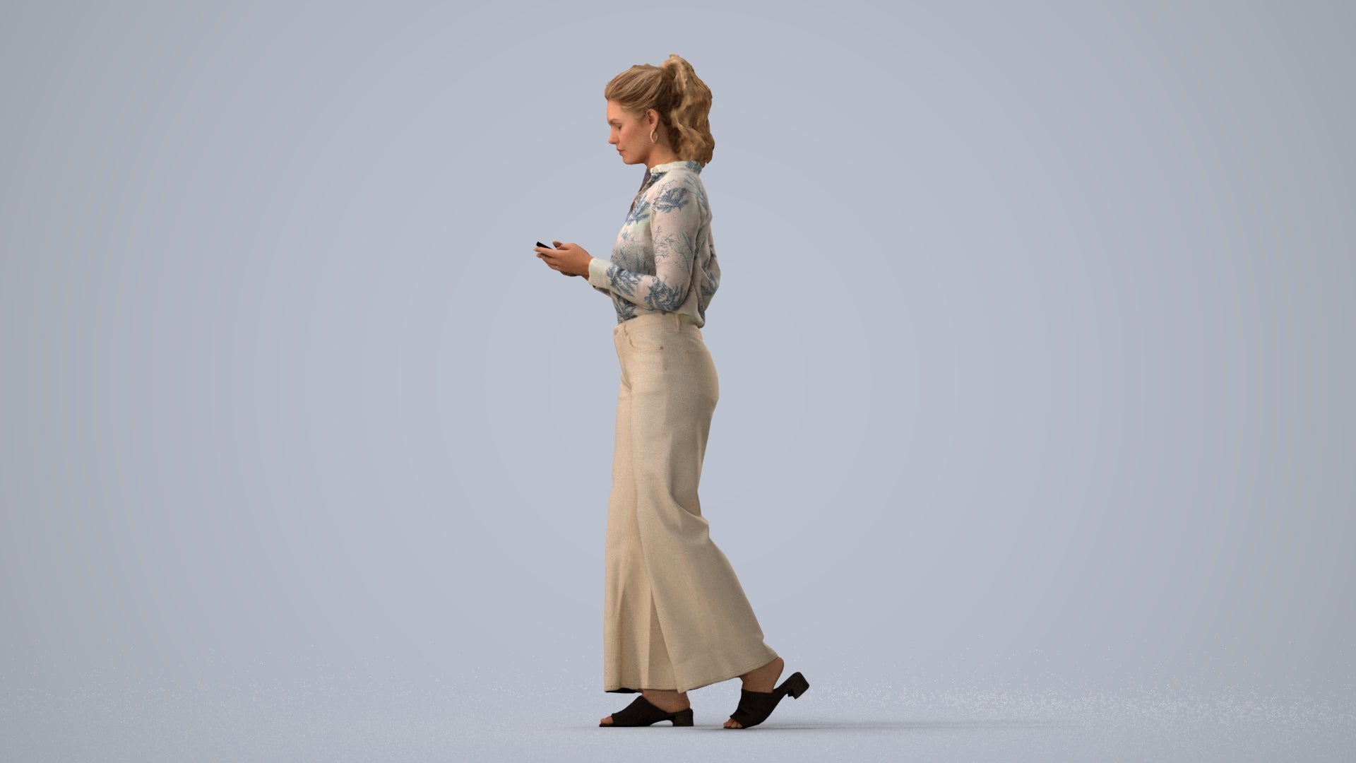 scanned 3D woman casual standing, photogrammetry people for Enscape and V-Ray, three-quarter view render