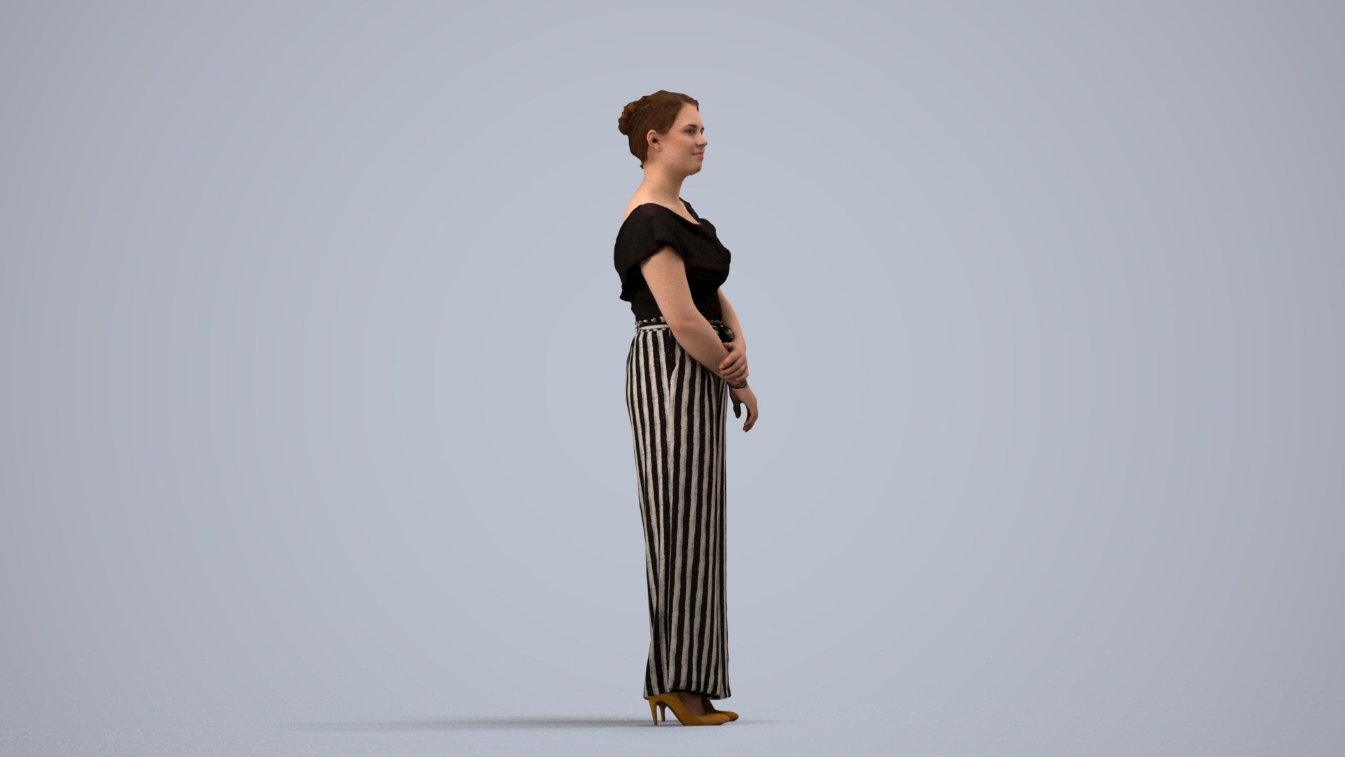 3D people model woman casual standing, scanned human for 3ds Max rendering, side view render